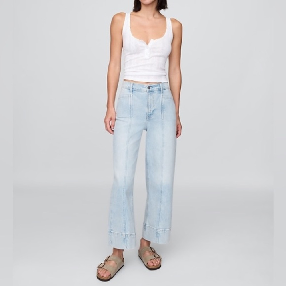 GAP High Rise Stride Ankle Jeans Light Indigo Wide Leg Crop NWT 28 Short